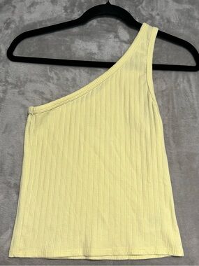 American Eagle One Shoulder Crop Top Women’s Medium Yellow Ribbed